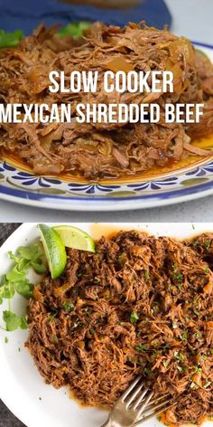 slow cooker mexican shredded beef on a plate