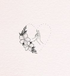 a drawing of two hands touching each other with flowers in the foreground and dots on the background