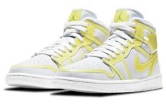 The women’s Air Jordan 1 Mid LX 'Off White Opti Yellow' is a must-have for any sneakerhead. This reconstructed take on the classic silhouette is crafted with light grey suede and die-cut overlays in a contrasting yellow finish. The mid-top design rides on a white rubber cupsole, featuring encapsulated Nike Air in the heel for lightweight cushioning. Whether you're hitting the streets or the court, this sneaker delivers style and comfort that Jordan fans have come to love. Jordan 1 Mids, Wmns Air Jordan 1, Blue Jordans, Womens Air Jordans, Mid Top, University Blue, Air Jordan 1 Mid, Jordan 1 Mid, Gray Suede