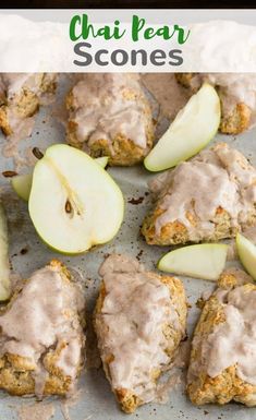 apples and biscuits on a baking sheet with icing