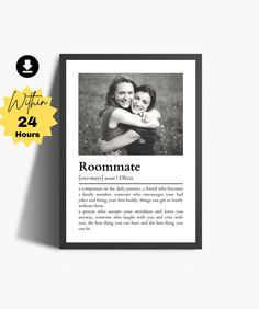 a black and white photo frame with the words roommate on it