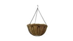 a hanging planter made out of grass with chains on the bottom and an attached handle