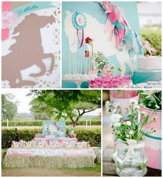 a collage of photos with pink and blue decorations