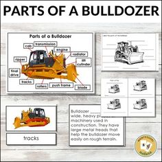 parts of a bulldozer worksheet with pictures on the front and back