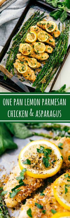 one pan lemon parmesan chicken and asparagus is the perfect side dish