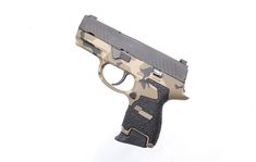 The Elite P320 stippling & frame package starts with:      360-degree stippling     Recessed top border & bottom border  On this one we added arid multicam to the frame! Body Armor, Military Aircraft, Aircraft, Tools