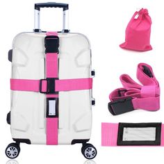 Bright color luggage straps to help differentiate your luggage. Size: one size.  Age Group: adult. Pink Travel Bag With Luggage Sleeve For Weekend Trips, Pink Travel Bag With Luggage Sleeve, Pink Travel Accessories With Luggage Sleeve For Everyday Use, Packable Multifunctional Rectangular Travel Bag, Multifunctional Packable Rectangular Travel Bag, Foldable Rectangular Travel Bag For Overnight Trips, Functional Pink Luggage With Sleeve, Portable Pink Rectangular Luggage, Pink Functional Rectangular Luggage