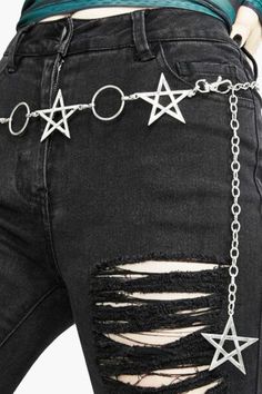 Pentagram Star Chain Grunge Belt - Aesthetic Clothes Shop Aesthetic Belts, Star Chain Belt, Raver Costume, Belts Aesthetic, Grunge Belt, Goth Belt, Bubble Goth, Free Aesthetic, Aesthetic Gift