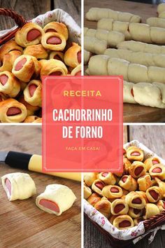 there are pictures of different types of food in this collage with the words receita cachorrino de formo