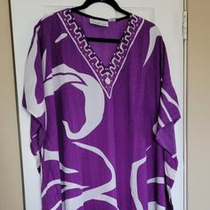 Silky Caftan Long, One Size Fits All White Printed V-neck Kaftan, Purple Short Sleeve Kaftan For Beach, White Short Sleeve Summer Kaftan, Purple V-neck Kaftan For Beach Cover-up, Casual Purple Tunic Kaftan, Purple V-neck Kaftan For Beach, White V-neck Printed Cover-up, White Short Sleeve Kaftan For Beach Season, Purple Short Sleeve Kaftan For Summer