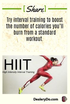 a woman in red is running with the words hiit above her head and an image of