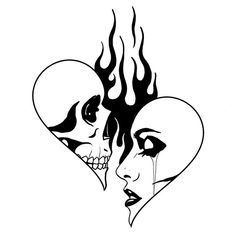 two faces in the shape of a heart with flames coming out of their mouths and eyes