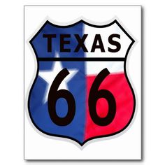 the texas 66 highway sign is painted in red, white and blue