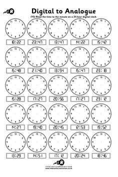 a printable worksheet for telling time to analog