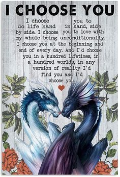 two blue and white dragon facing each other with the words i choose you on it