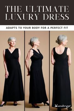 This full bust flattering black dress is made with Embrago’s soft engineering: a network of secret built-in support seams and panels that give you the same shaping and lifting as a full-support bra without a bra, and without any painful elastic or hooks. Its patented engineering shapes, lifts and supports even large busts and heavy busts while creating a shapely, sleek silhouette. Wedding Options