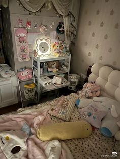 a child's bedroom with stuffed animals and toys