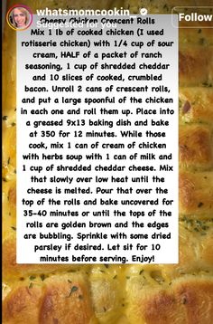 Herb Soup, 9x13 Baking Dish, Ranch Seasoning, Crumbled Bacon, Cheesy Chicken, Crescent Rolls, Cream Of Chicken