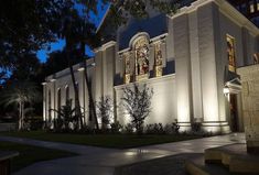 Image of church lit-up with NiteLites outdoor lighting.