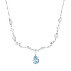 Discover a realm of oceanic charm and carefree vibes with our Seabreeze Serenity Blue Topaz Necklace! It features a stunning pear-shaped deep sky blue topaz gemstone delicately hanging on a wavy designed chain, embellished with lustrous pearls and sparkling white topaz stones. It captures the essence of clear, serene waters found in tropical paradise, evoking a sense of calm and elegance. Be the mermaid of your oceanic journey, creating a world of wonder and beauty wherever you go.✦ 14K White Go Serenity Blue, Blue Topaz Necklace, Gold Vermeil Jewelry, Topaz Necklace, July Birthstone Jewelry, August Birthstone Jewelry, Topaz Stone, Vermeil Jewelry, Men's Jewelry Rings