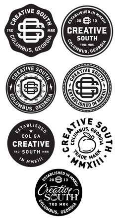 six black and white logos for creative south