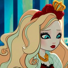 a close up of a cartoon character with blonde hair and blue eyes wearing a tiara