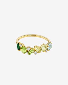 Kalan By Suzanne Kalan Amalfi Blend Green Ombre Half Band in 14k yellow gold Colorful Gemstones, Diamond Top, Quartz Gemstones, Green Ombre, Peridot Gemstone, Lemon Quartz, Baguette Cut, Green Amethyst, Amethyst Gemstone