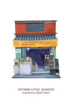 an illustration of a vietnamese little quarter store