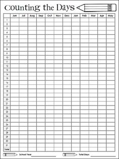 a printable worksheet for counting the days with an arrow pointing to it