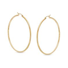 Achieve an effortless yet chic look with these classic 14K gold hoop earrings - a must-have fashion staple for your growing jewelry collection. Created in 14K gold Each earring showcases a simple yet bold 60.0mm-wide tubular hoop. These earrings secure with latch backs. Classic Round Hoop Earrings In 14k Gold Filled, Classic 14k Gold Filled Hoop Earrings For Everyday Luxury, 14k Gold Filled Hoop Earrings, Classic Round 14k Gold Filled Hoop Earrings, Everyday Luxury 14k Gold Filled Hoop Earrings, Classic 14k Gold Hoop Earrings For Everyday, Classic Hypoallergenic Hoop Earrings For Everyday, Chic 14k Yellow Gold Filled Hoop Earrings, Classic 14k Gold Filled Round Hoop Earrings