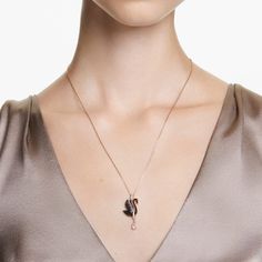 Swarovski Swan pendant, Swan, Black, Rose gold-tone plated | Swarovski Rose Gold Pendant Necklace For Evening, Luxury Rose Gold Teardrop Pendant Necklace, Swan Pendant, Swan Necklace, Swarovski Swan, Pink Watch, Blue Watches, Rose Gold Watches, Cuff Earrings