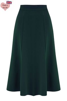 Our Bette midi skirt is inspired by the glamorous 1930s. It is a super feminine, yet practical item for the modern woman, whether she is wearing it to work or an evening out.  Made from a gorgeous heavy crepe fabric which provides a little stretch ( the same as our beloved Classic 1940s style A-line skirt), the skirt fits around the hip and flares slightly towards the hem, draping beautifully to give a beautiful petal-like shape to the skirt. The skirt falls just below the knee to create a uniqu Green Relaxed Evening Skirt, 1940s Pencil Skirt, Retro Green Knee-length Skirt, Vintage Green Full Skirt, Luxury Green Knee-length Skirt, Green Knee-length Skirt With Button Closure, 1940s Skirt, Crepe Skirts, Women Blouses Fashion