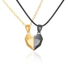 Heart Magnet Necklace Set For Couple - Gold W/ Black, Great Gift, Anniversary Heart Model, Neo Gothic, Wishing Stones, Magnetic Necklace, Lovers Necklace, Celtic Knots, Gothic Necklace