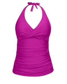 Elevate your beach style with our Halter V-Neck Ruched Tummy Control Tankini Top! Embracing the charm of stylish halter V-neck, twist front and ruched tummy control design, this ensemble combines elegance and comfort effortlessly. Add this chic swim... Hot Pink Decor, Halter Swim Top, High Neck Halter, Top Halter, Halter Strap, Blue Tie Dye, Twist Front, Tankini Top