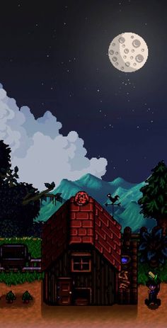 an old - fashioned video game is shown with the moon in the sky above it