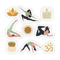 yoga stickers with various poses and symbols