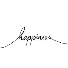 the word happiness is written in cursive handwriting on a white background with black ink