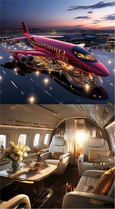 the inside and outside view of an airplane