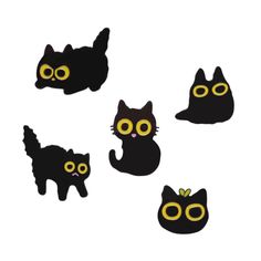 four black cats with yellow eyes are shown in the shape of an owl and cat