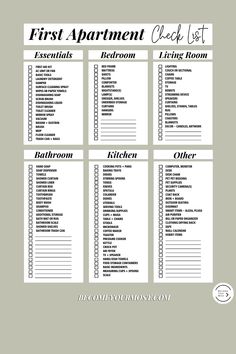 First Apartment Checklist Moving Out Furniture Checklist, Moving Into First Apartment Checklist, Essentials For New Home, New House List, What To Buy For A New House, Apartment Shopping Checklist, Moving Out Essentials, Apartment Move In Checklist, First Apartment Must Haves