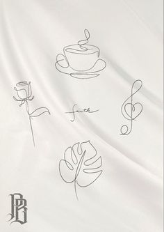 an image of some type of fabric with flowers and coffee cups on it's side