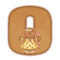 the letter d is decorated with a gingerbread girl holding a candy cane in her hand