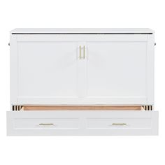 a white cabinet with two drawers underneath it