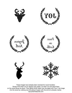 christmas labels with deer, snowflakes and wreaths in black on white background