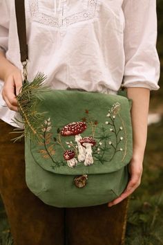 Mushroom Board, Cottagecore Bag, Appliqué Patterns, Fly Agaric, Crochet Bows, Bohemian Eclectic, Embroidery Bags, Girly Bags