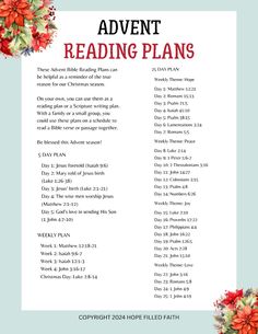 a christmas reading plan with poinsettis and holly wreath