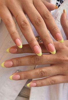 Capture the essence of sunny days with our radiant summer yellow nails! Flash a smile on your hands with a color that's as warm and inviting as a sunny afternoon. Yellow French Tip, Acrylic Nails Yellow, Yellow French, Nagellack Trends, Nails Yellow, Nails French Tip, Nagel Tips, Colorful Nail, Basic Nails