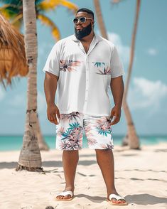 This Hawaiian Shirt Shorts Set is suitable for all kinds of casual occasions, such as vacations, beach parties, summer picnics and so on. You can pair it with a pair of sandals or sneakers for a trendy look. Whether you are on vacation or in daily life, this set will bring you a comfortable and stylish wearing experience. Casual suit: Casual men's short-sleeved shirt suit focuses more on comfort and leisure. It usually consists of a light, short-sleeved shirt worn with jeans or slacks. This set Casual Summer Shorts For Beach Party, White Hawaiian Shirt For Beach Season, White Short Sleeve Hawaiian Shirt For Beach Season, Hawaiian Style Swimwear For Summer Outings, Relaxed Fit Beach Shorts For Summer, Relaxed Fit Shorts For Beach, Summer, Hawaiian Summer Swimwear, Casual Beach Party Shorts, Hawaiian Style Shorts For Summer Vacation