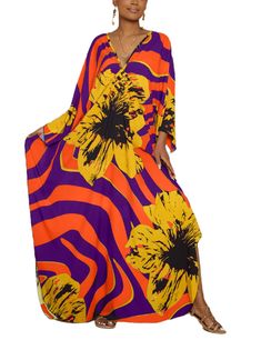 PRICES MAY VARY. One Size: Our Kaftan Maxi Beach Dress is available in US sizes S - XXL (Bust: 60.0", Length: 54"). It suits every style - simple, romantic or trendy. No matter your taste, it helps you flaunt your unique charm at the beach! Design: Floral Print/Flowing Kaftan/Deep V Neck/Batwing Sleeves/Side Slits/Weave/Plus Size Swimsuit for Women/Caftans for Women Loungewear/Mumu Dresses for Women High Quality Synthetic Silk Fabric:Made of soft, skin-friendly fabric, this moomoo dress for wome Moomoo Dress, Kaftan Dresses For Women, Dress Loungewear, Women Loungewear, Maxi Beach Dress, Kaftan Dresses, Plus Size Beach, Plus Size Swimsuit, Summer Bathing Suits