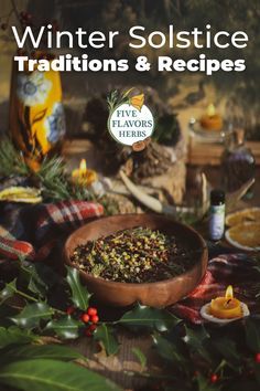 the cover of winter solstice traditions and recipes